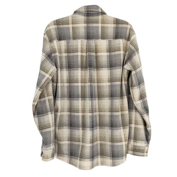 Eddie Bauer Fleece Button Up Shirt Shacket Plaid Long Sleeve Casual Medium - Picture 2 of 6